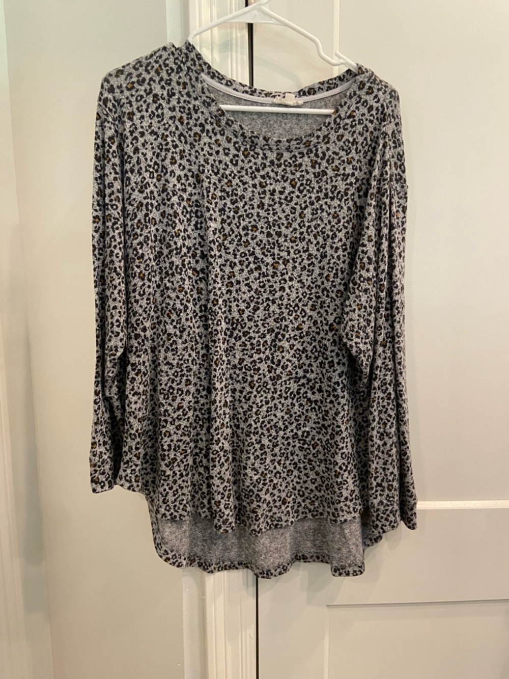 Grey Leopard Print Long Sleeve Blouse